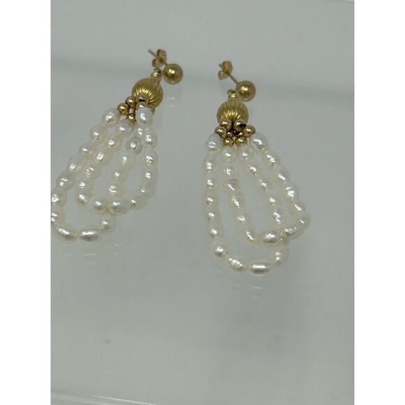 IPS 14K Gold Beads and Pearls Dangling Earrings - Picture 6 of 8